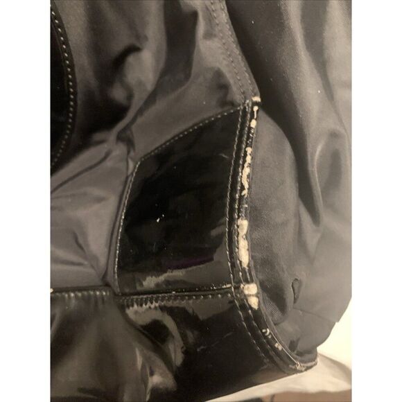 Tory Burch Ella Tote Bag Large Black Patent Leather Logo Nylon - Picture 7 of 9
